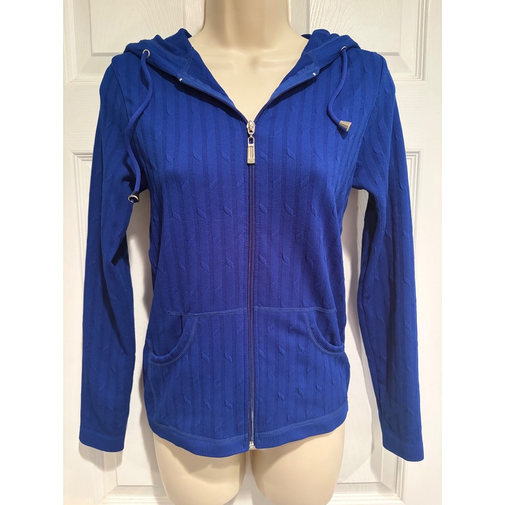 Love J USA Royal Blue Textured Zip Up Hoodie Women S/M Cable Knit Athleisure Y2k